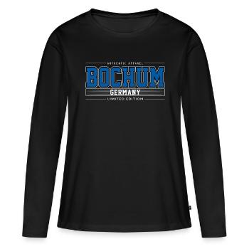 Bochum - Frauen Premium Bio Langarmshirt - Schwarz - Vorne - Julia (174cm)