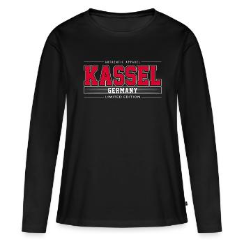 Kassel - T-shirt manches longues Premium bio Femme - noir - Devant - Julia (174cm)