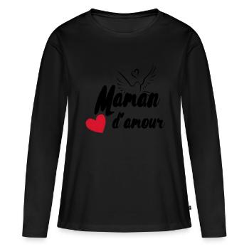 Maman d'amour - T-shirt manches longues Premium bio Femme - noir - Devant - Julia (174cm)