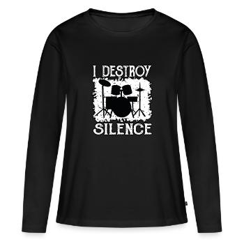 Schlagzeuger zerstört Stille - Frauen Premium Bio Langarmshirt - Schwarz - Vorne - Julia (174cm)