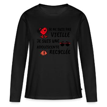 Je ne suis pas vieille je suis une adolescente... - T-shirt manches longues Premium bio Femme - noir - Devant - Julia (174cm)