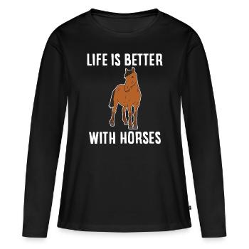 Faire des chevaux La vie Meilleur amour des chevaux - T-shirt manches longues Premium bio Femme - noir - Devant - Julia (174cm)