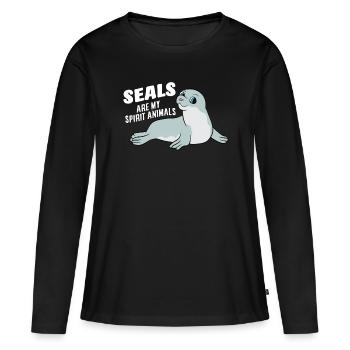 Robben sind mein Lieblingstiere Süße Robbe - Frauen Premium Bio Langarmshirt - Schwarz - Vorne - Julia (174cm)