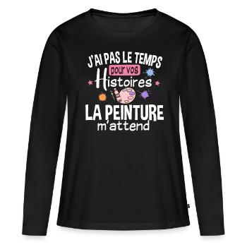 Peintre Peinture Artiste Humour Métier Cadeau Art - T-shirt manches longues Premium bio Femme - noir - Devant - Julia (174cm)