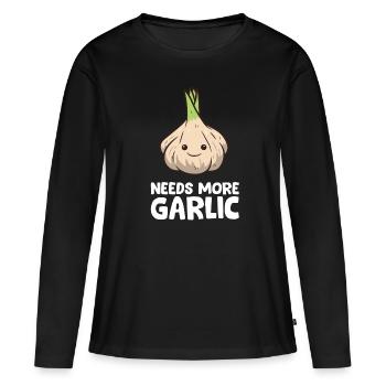 Besoin de plus d’ail aiment l’ail - T-shirt manches longues Premium bio Femme - noir - Devant - Julia (174cm)