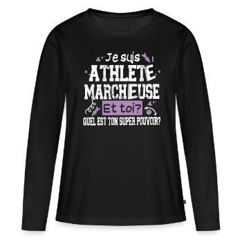 Athlète Marcheuse Randonnée Sport Cadeau Humour - T-shirt manches longues Premium bio Femme - noir - Devant - Julia (174cm)