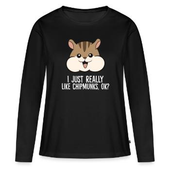J’aime beaucoup les Chipmunks - T-shirt manches longues Premium bio Femme - noir - Devant - Julia (174cm)