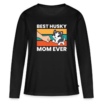 Siberian Husky Mama Best Husky Mom Ever - Frauen Premium Bio Langarmshirt - Schwarz - Vorne - Julia (174cm)