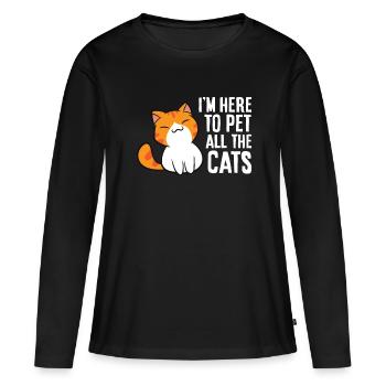 Je suis là pour caresser tous les chats - T-shirt manches longues Premium bio Femme - noir - Devant - Julia (174cm)
