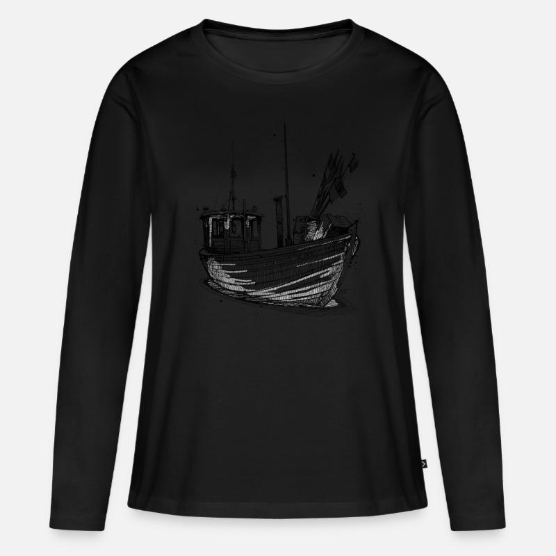 Fischkutter von der Ostsee - Frauen Premium Bio Langarmshirt - Schwarz