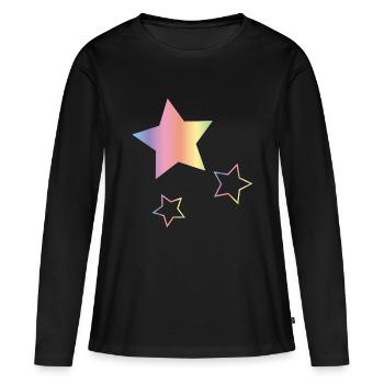 Arc-en-ciel Étoiles - T-shirt manches longues Premium bio Femme - noir - Devant - Julia (174cm)