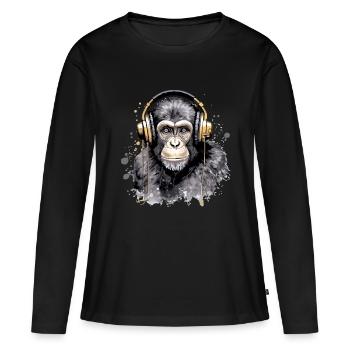 Kili le singe audiophile - T-shirt manches longues Premium bio Femme - noir - Devant - Julia (174cm)