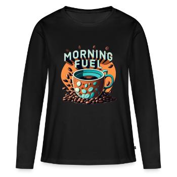 Carburant du matin - T-shirt manches longues Premium bio Femme - noir - Devant - Julia (174cm)