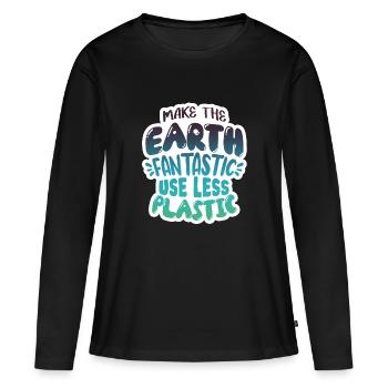 Réduire le plastique - T-shirt manches longues Premium bio Femme - noir - Devant - Julia (174cm)