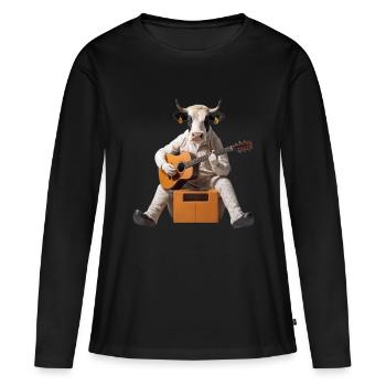 vache boeuf guitare - T-shirt manches longues Premium bio Femme - noir - Devant - Julia (174cm)