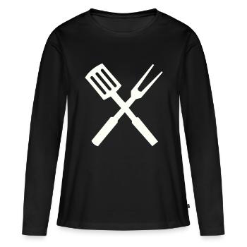 Couverts de chef - T-shirt manches longues Premium bio Femme - noir - Devant - Julia (174cm)