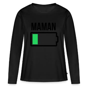 Maman n'a plus de batterie. Batterie faible - T-shirt manches longues Premium bio Femme - noir - Devant - Julia (174cm)