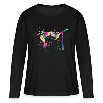 Saut en hauteur Aquarelle Saut en hauteur - T-shirt manches longues Premium bio Femme - noir - Devant - Julia (174cm)
