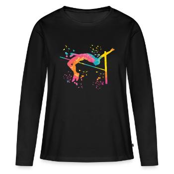 Saut en hauteur Aquarelle Saut en hauteur - T-shirt manches longues Premium bio Femme - noir - Devant - Julia (174cm)