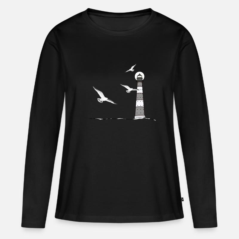 Leuchtturm, Möwen - Frauen Premium Bio Langarmshirt - Schwarz