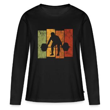 Musculation Bodybuilder GYM Fitnessstudio Retro - T-shirt manches longues Premium bio Femme - noir - Devant - Julia (174cm)