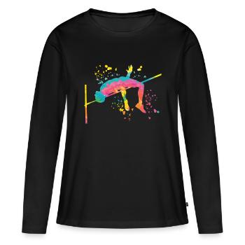 Saut en hauteur Aquarelle Saut en hauteur - T-shirt manches longues Premium bio Femme - noir - Devant - Julia (174cm)