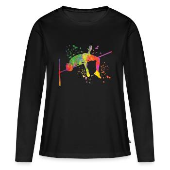 Saut en hauteur Aquarelle Saut en hauteur - T-shirt manches longues Premium bio Femme - noir - Devant - Julia (174cm)