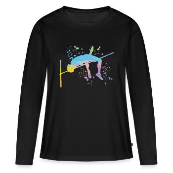 Saut en hauteur Aquarelle Saut en hauteur - T-shirt manches longues Premium bio Femme - noir - Devant - Julia (174cm)