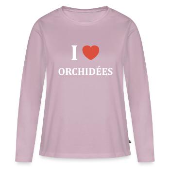 I love Orchidées - T-shirt manches longues Premium bio Femme - rose poudré - Devant - Julia (174cm)