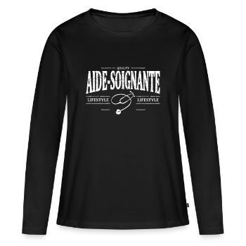 Aide Soignante - T-shirt manches longues Premium bio Femme - noir - Devant - Julia (174cm)