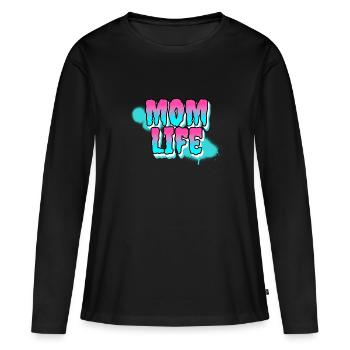 Mom life. Vie de maman - T-shirt manches longues Premium bio Femme - noir - Devant - Julia (174cm)