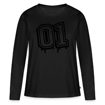 01 eins nummer 1 - Frauen Premium Bio Langarmshirt - Schwarz - Vorne - Julia (174cm)