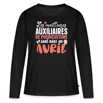 Auxiliaire Puériculture Puéricultrice Avril Métier - T-shirt manches longues Premium bio Femme - noir - Devant - Julia (174cm)
