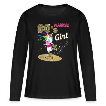 Einhorn Magic Roller Vintage 80er Jahre Disco - Frauen Premium Bio Langarmshirt - Schwarz - Vorne - Julia (174cm)