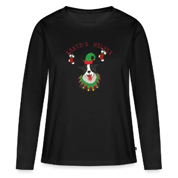 Border Collie Dog Santa's Helper - Women's Premium Organic Long Sleeve Shirt - black - Front - Julia (174cm)