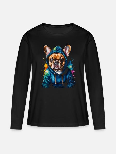 Französische Bulldogge Hoodie Frenchie Hund Lustig - Frauen Premium Bio Langarmshirt - Schwarz