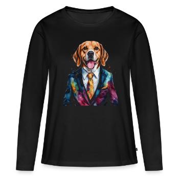 Beagle Suit Dog Colorful Funny Animal Design Print - Women's Premium Organic Long Sleeve Shirt - black - Front - Julia (174cm)
