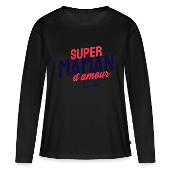 Super maman d'amour. Fête des mères - T-shirt manches longues Premium bio Femme - noir - Devant - Julia (174cm)