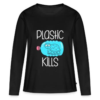 Le plastique tue - T-shirt manches longues Premium bio Femme - noir - Devant - Julia (174cm)