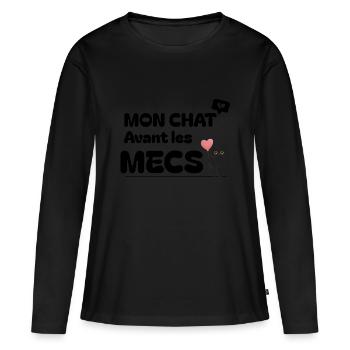 Mon chat avant les mecs. - T-shirt manches longues Premium bio Femme - noir - Devant - Julia (174cm)