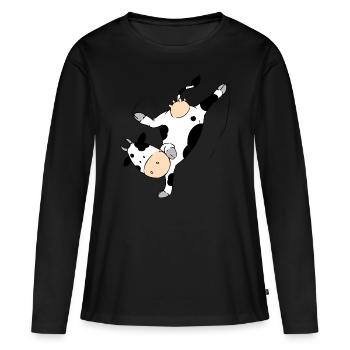Mooviestars - Breakdancing Cow - T-shirt manches longues Premium bio Femme - noir - Devant - Julia (174cm)