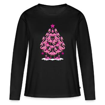 Flamant rose Arbre de Noël - T-shirt manches longues Premium bio Femme - noir - Devant - Julia (174cm)