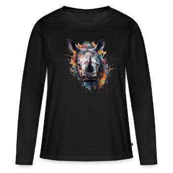Rhinocéros aquarelle coloré cool - T-shirt manches longues Premium bio Femme - noir - Devant - Julia (174cm)
