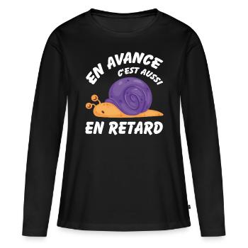 En avance c'est aussi en retard - T-shirt manches longues Premium bio Femme - noir - Devant - Julia (174cm)