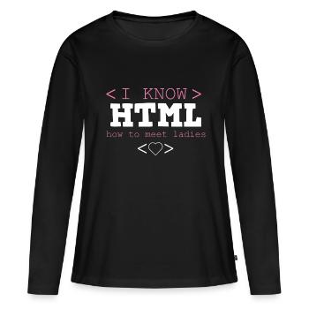 HTML Editor Hypertext Markup Language Web Document - T-shirt manches longues Premium bio Femme - noir - Devant - Julia (174cm)