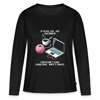 Crochet furtif en réunion | Fil fait à la main - T-shirt manches longues Premium bio Femme - noir - Devant - Julia (174cm)
