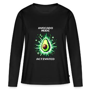 Mode avocat activé | Le pouvoir des fruits dans le style pixel - T-shirt manches longues Premium bio Femme - noir - Devant - Julia (174cm)