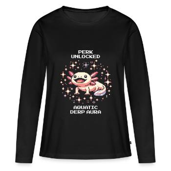 Aura d’axolotl | Amphibien drôle Rétro Pixel - T-shirt manches longues Premium bio Femme - noir - Devant - Julia (174cm)
