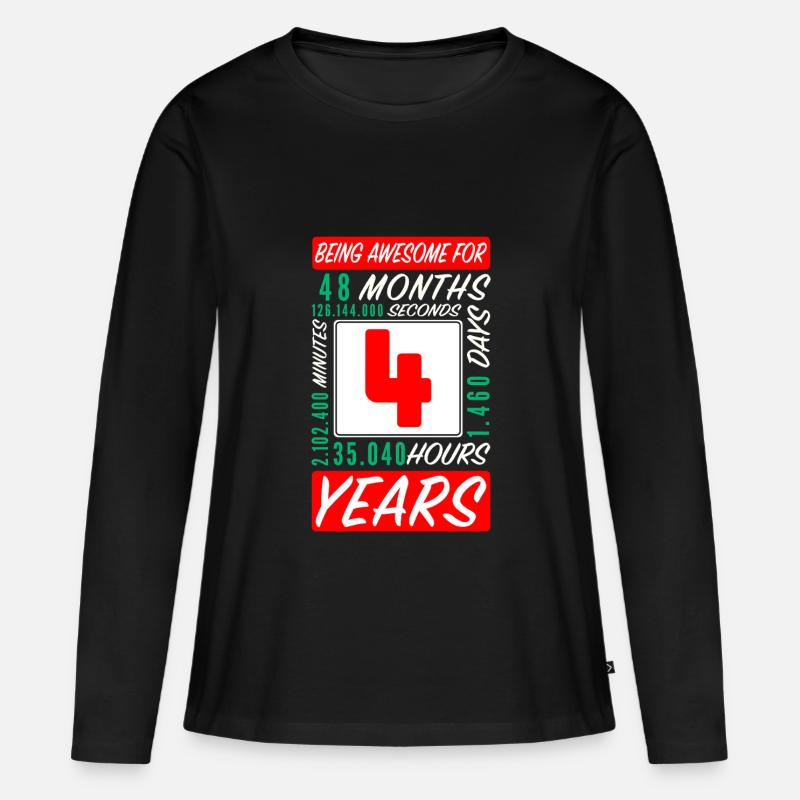Kinder 4 Jahre Geburtstag Monate Stunden - Frauen Premium Bio Langarmshirt - Schwarz