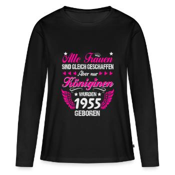 Queens born in 1955 70th birthday - Women's Premium Organic Long Sleeve Shirt - black - Front - Julia (174cm)